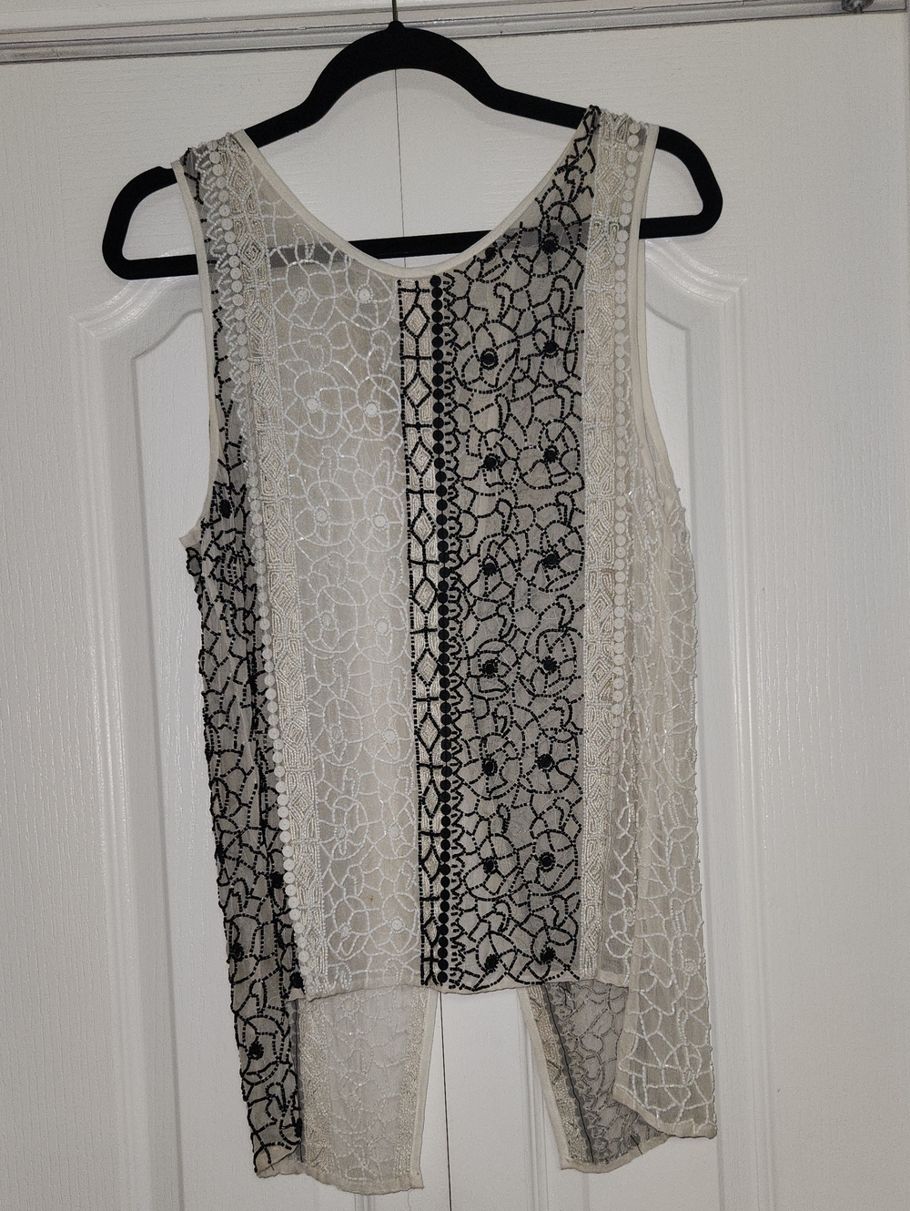 Parker Ivory and Black Lace-Panel Sleeveless Camisole